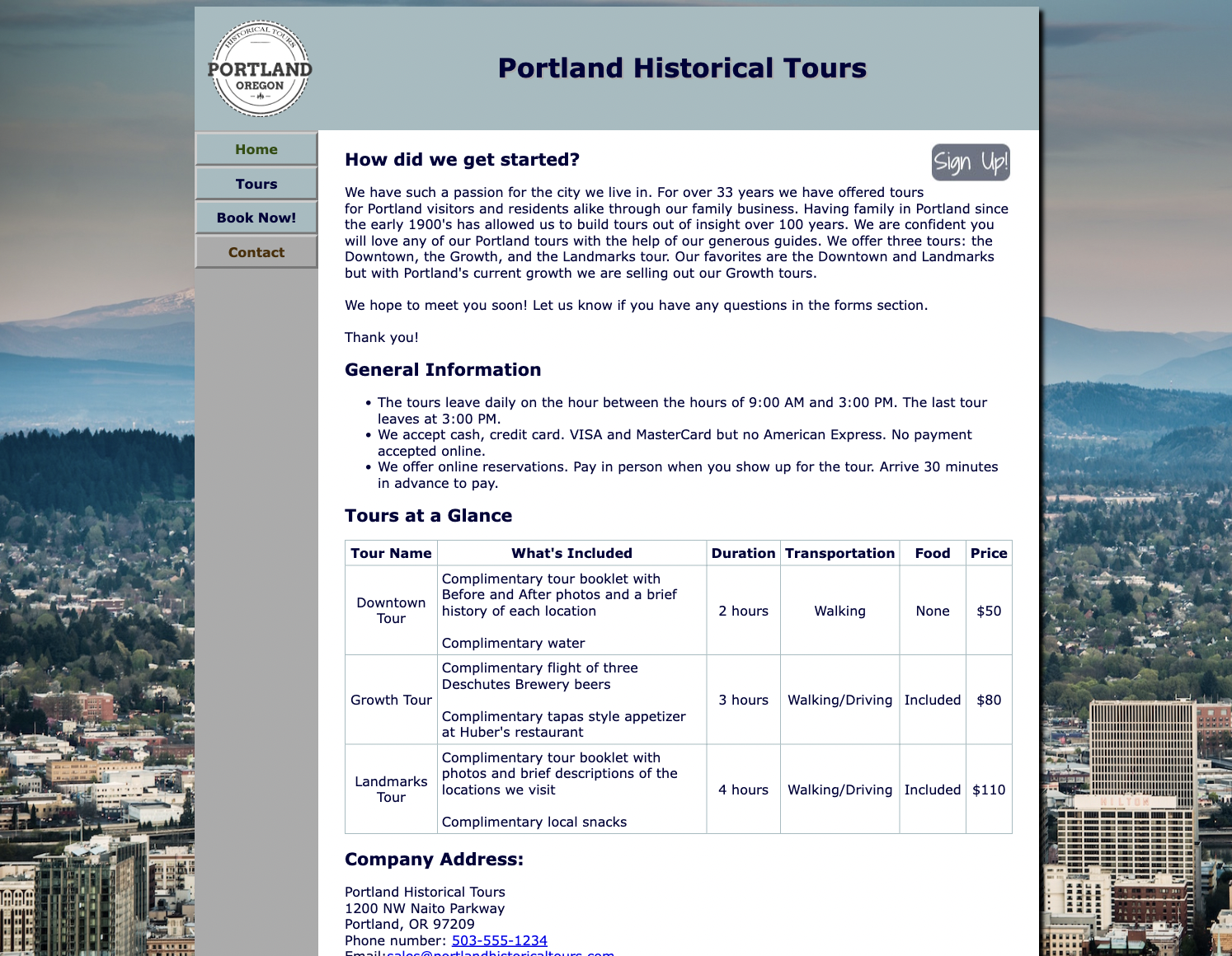 Portland Historical Tours Website Snippet